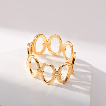 18K Gold-Plated Oval Station Bangle, gold bangle bracelet, botanical inspired, side view