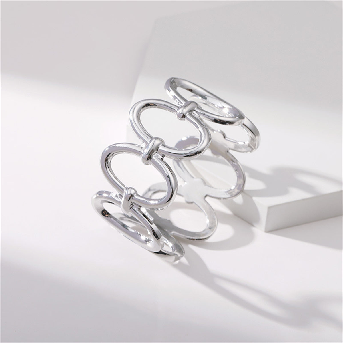 Silver-Plated Oval Station Bangle, silver bangle bracelet, botanical inspired, lifestyle look