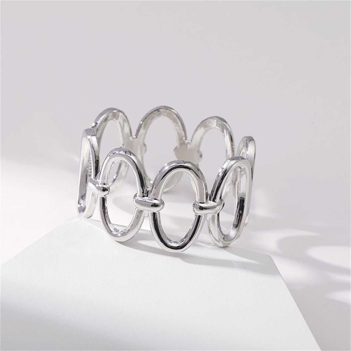 Silver-Plated Oval Station Bangle