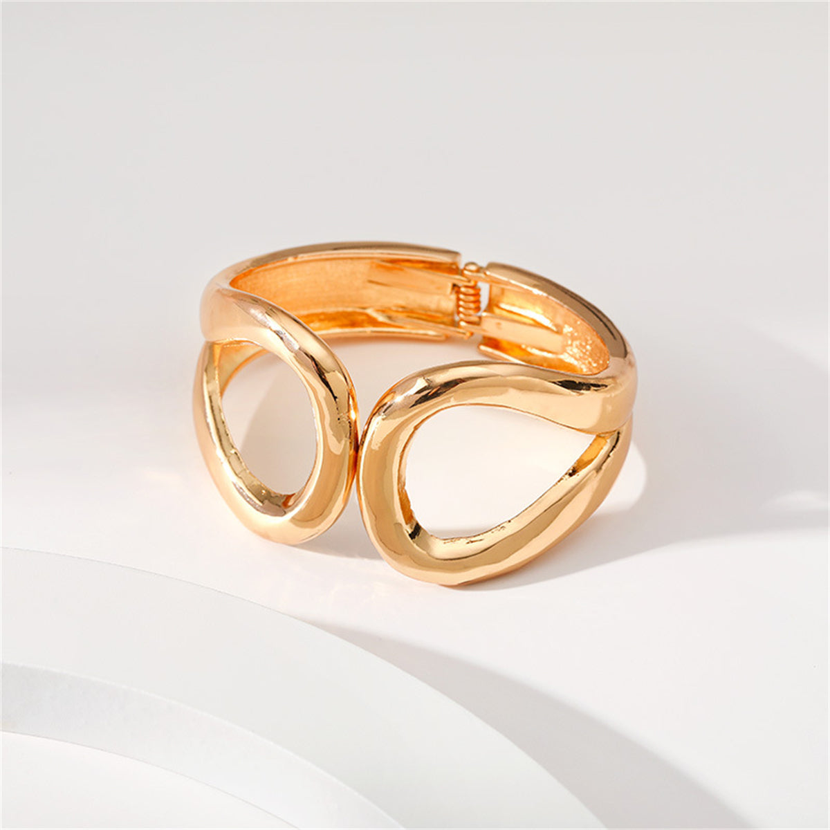 18K Gold-Plated Geometric Hinge Bangle, gold bangle bracelet, botanical inspired, side view