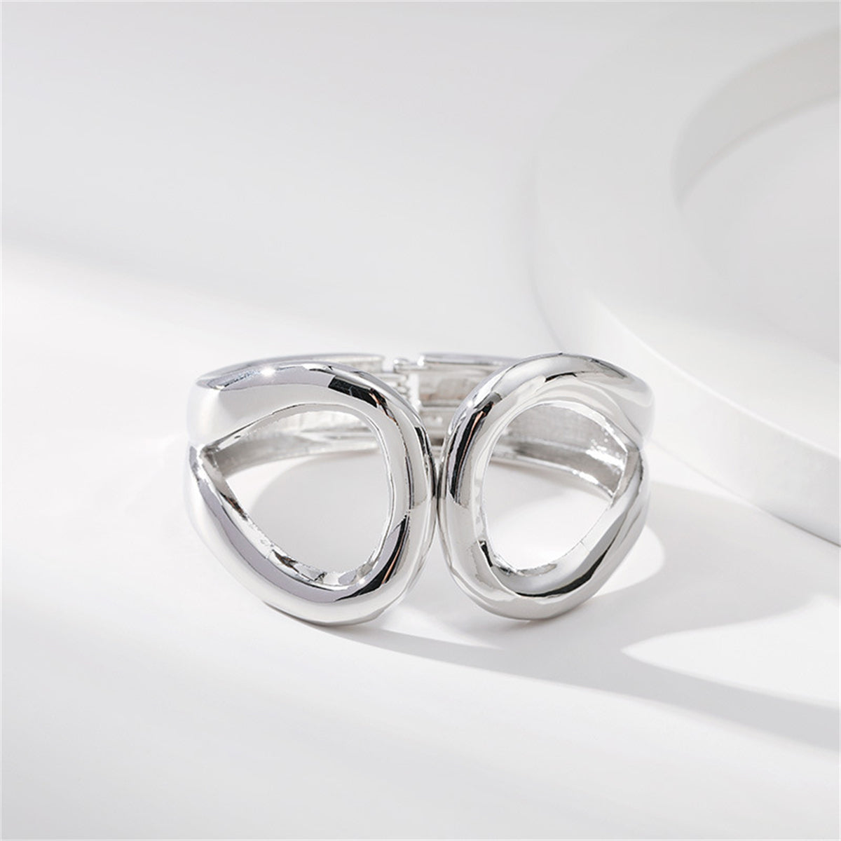 Silver-Plated Drop End Bangle, silver bangle bracelet, dainty minimalist design, side view