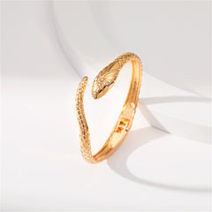 Cubic Zirconia & 18K Gold-Plated Textured Snake Hinge Bypass Bangle