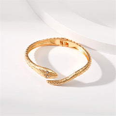 Cubic Zirconia & 18K Gold-Plated Textured Snake Hinge Bypass Bangle