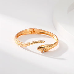 Cubic Zirconia & 18K Gold-Plated Textured Snake Hinge Bypass Bangle