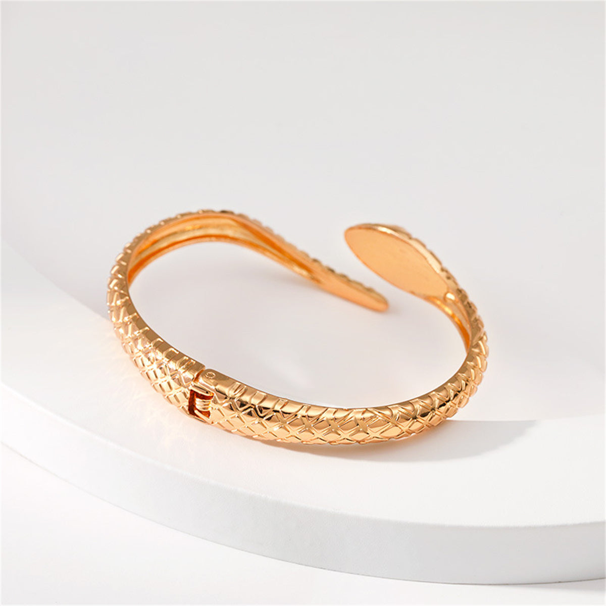 Cubic Zirconia & 18K Gold-Plated Textured Snake Hinge Bypass Bangle