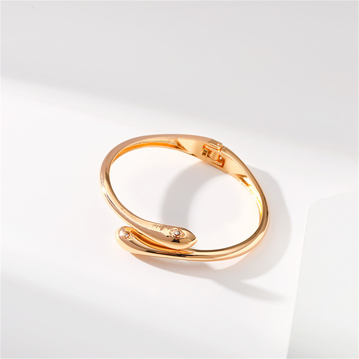 Cubic Zirconia and 18K Gold-Plated Double Snakes Hinge Bypass Bangle, gold bangle bracelet, side view