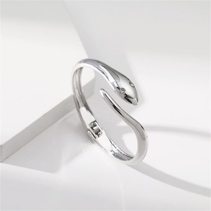 Cubic Zirconia and Silver-Plated Snake Hinge Bangle, silver bangle bracelet, vintage-inspired design, styled look
