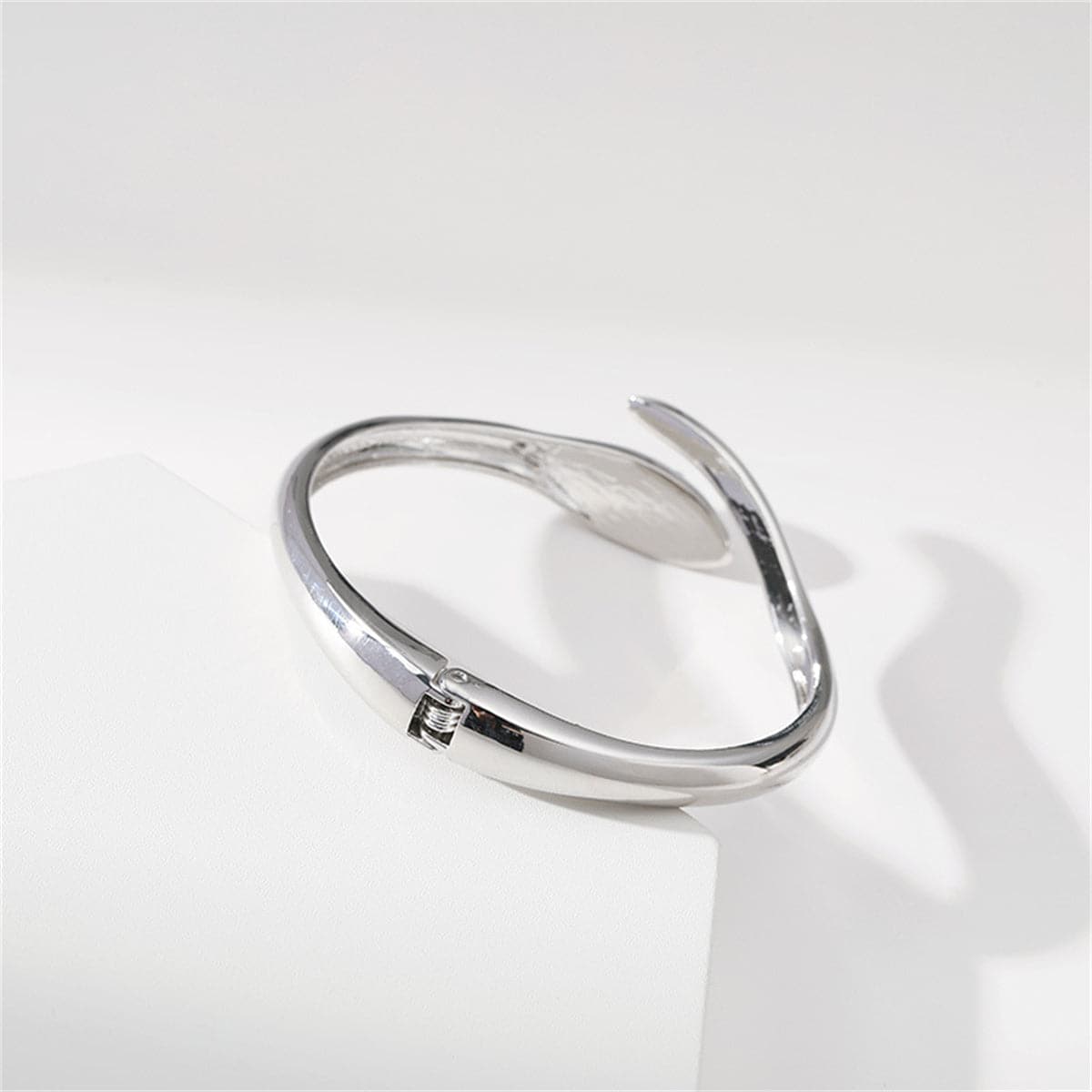 Cubic Zirconia and Silver-Plated Snake Hinge Bangle, silver bangle bracelet, vintage-inspired design, side view