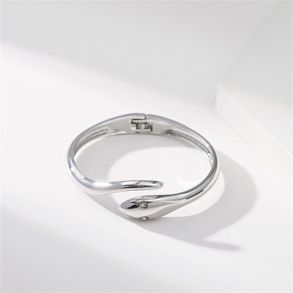 Cubic Zirconia and Silver-Plated Snake Hinge Bangle, silver bangle bracelet, vintage-inspired design, detail close-up