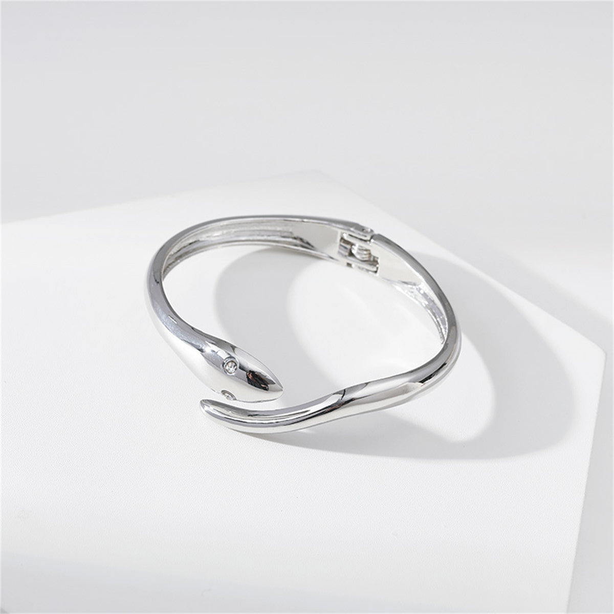 Cubic Zirconia and Silver-Plated Snake Hinge Bangle, silver bangle bracelet, vintage-inspired design, lifestyle look