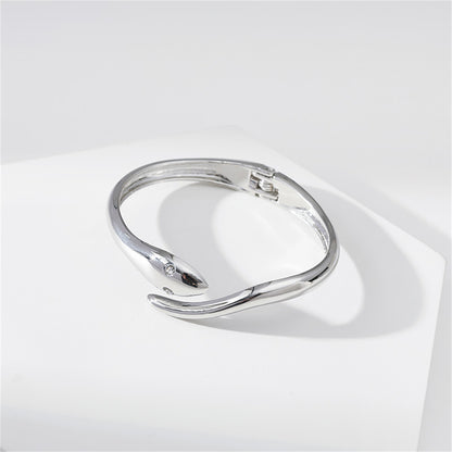 Cubic Zirconia and Silver-Plated Snake Hinge Bangle, silver bangle bracelet, vintage-inspired design, lifestyle look