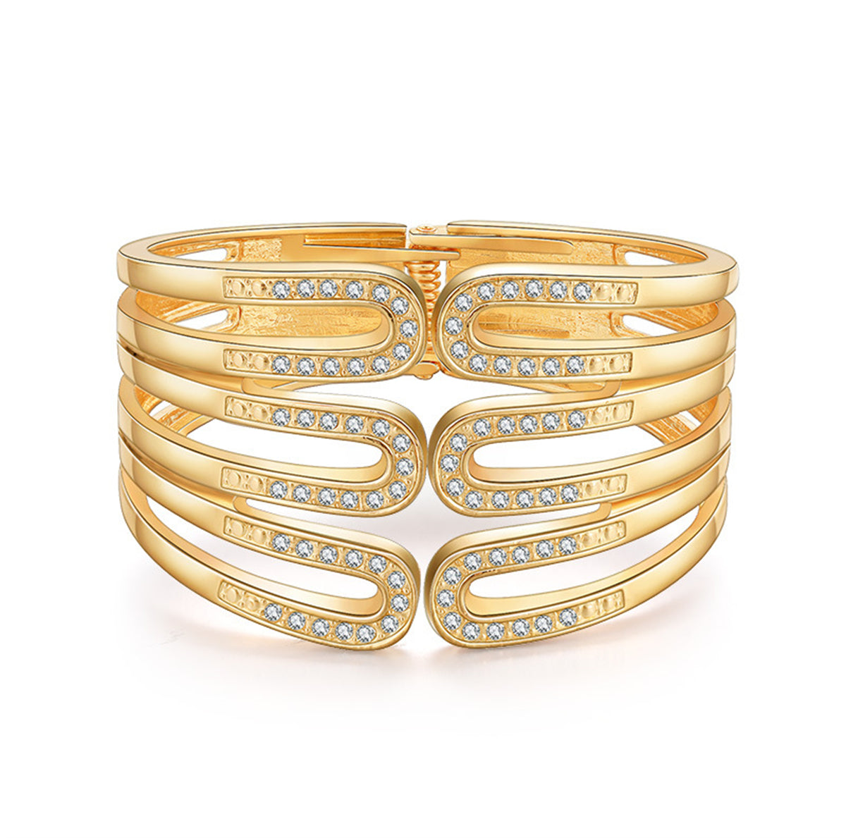 Cubic Zirconia & 18K Gold-Plated Pin Layered Bangle