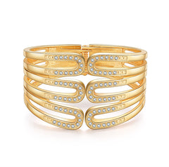 Cubic Zirconia & 18K Gold-Plated Pin Layered Bangle