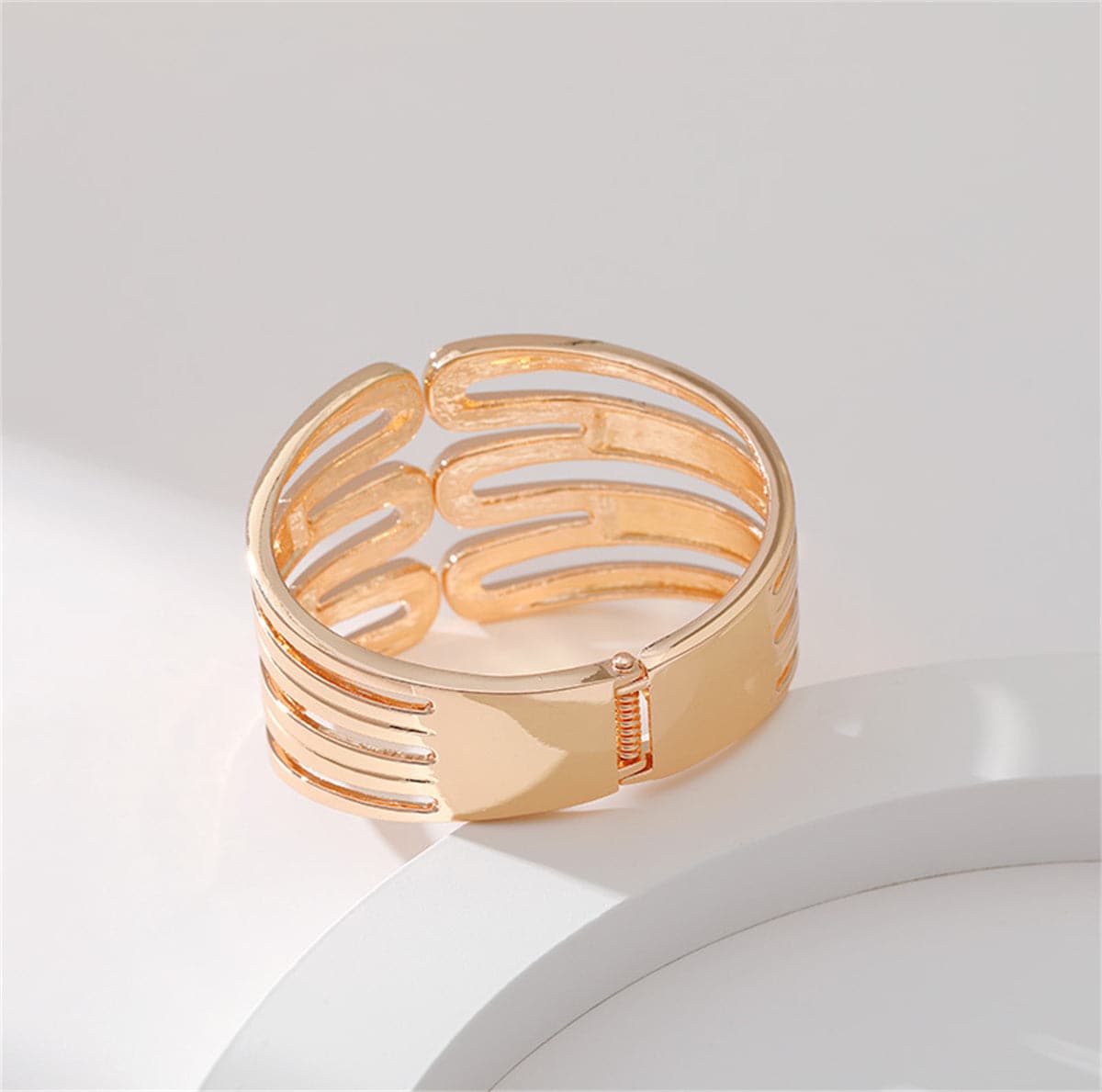 Cubic Zirconia & 18K Gold-Plated Pin Layered Bangle