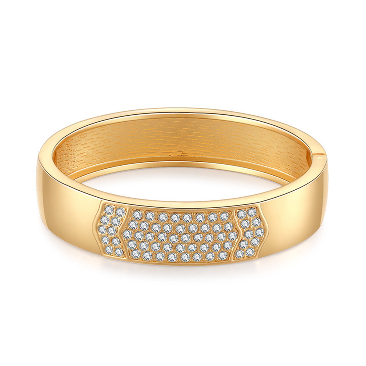 Cubic Zirconia and 18K Gold-Plated Arrow Bangle, gold bangle bracelet, vintage-inspired design, front view