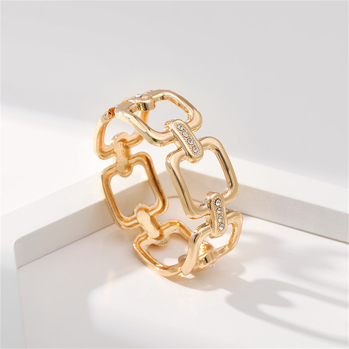 Cubic Zirconia & 18K Gold-Plated Open Square Bangle