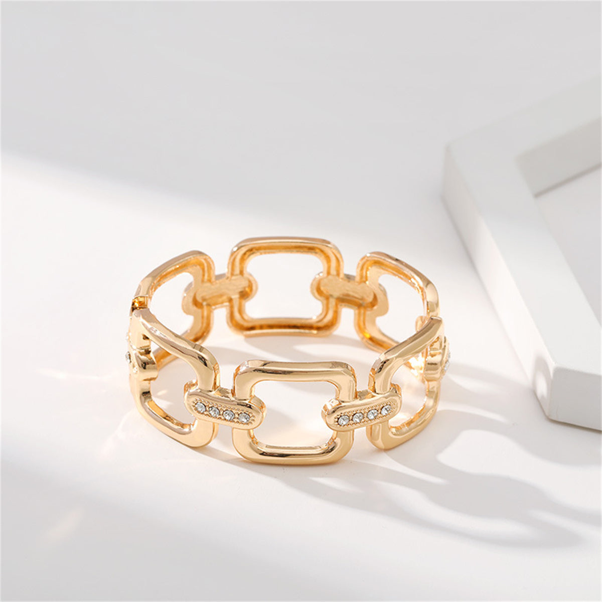 Cubic Zirconia & 18K Gold-Plated Open Square Bangle