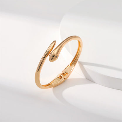 Cubic Zirconia and 18K Gold-Plated Snake Bypass Bangle, gold bangle bracelet, elegant gift for her, side view