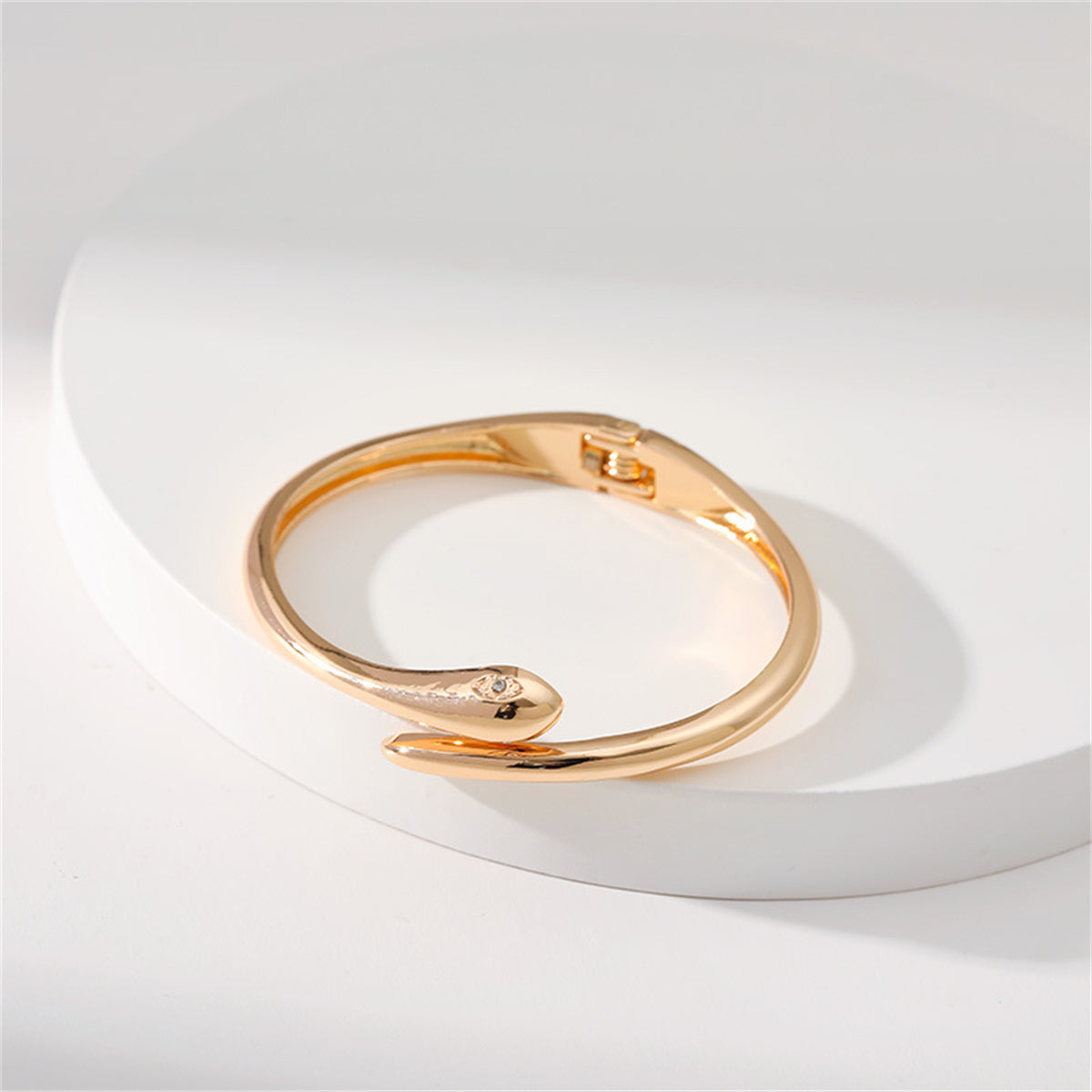 Cubic Zirconia and 18K Gold-Plated Snake Bypass Bangle, gold bangle bracelet, elegant gift for her, detail close-up