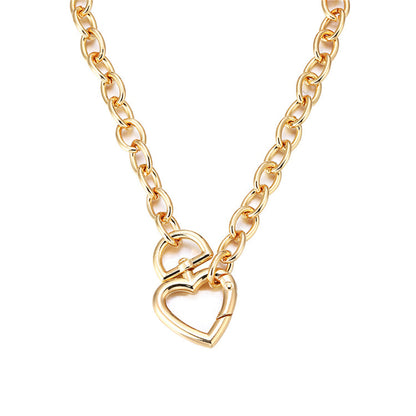 18K Gold-Plated Heart Chunky Cable Chain Pendant Necklace, gold pendant necklace for women, botanical inspired, side view