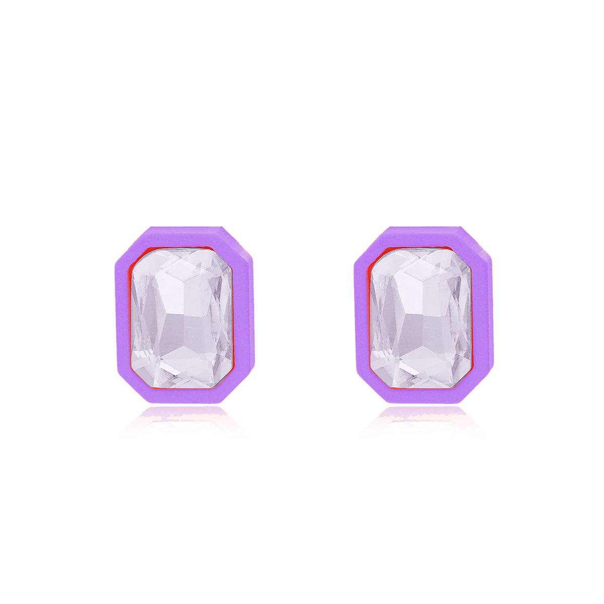 Purple & Crystal Rectangle Stud Earrings