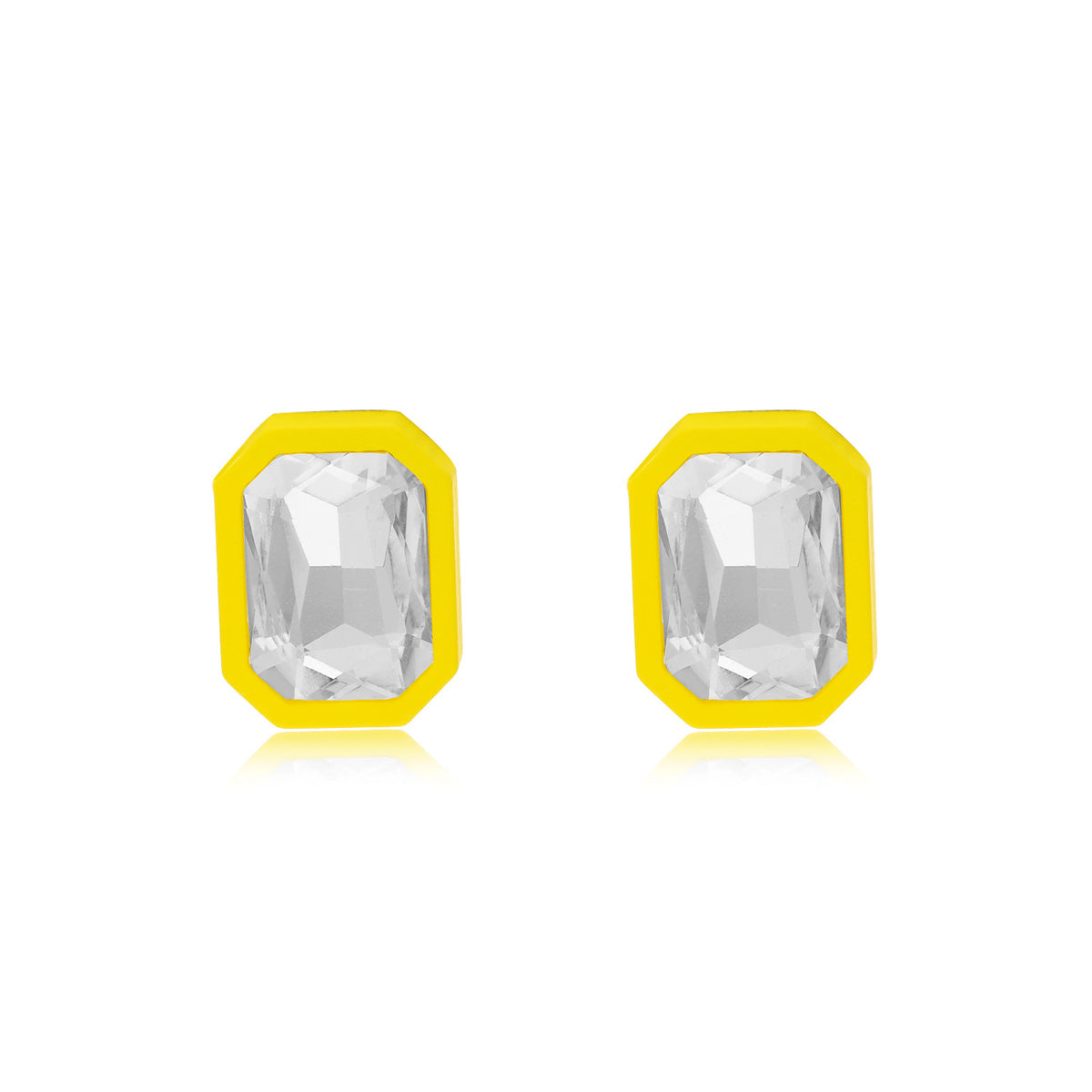 Yellow & Crystal Rectangle Stud Earrings