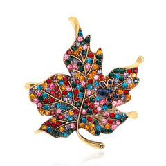 Red Multicolor Cubic Zirconia & 18K Gold-Plated Maple Leaf Brooch