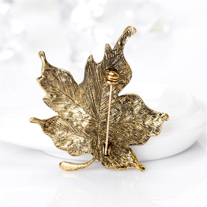 Red Multicolor Cubic Zirconia and 18K Gold-Plated Maple Leaf Brooch, gold brooch pin, botanical inspired, styled look