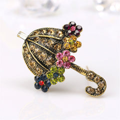 Yellow Cubic Zirconia & 18K Gold-Plated Flower Umbrella Brooch