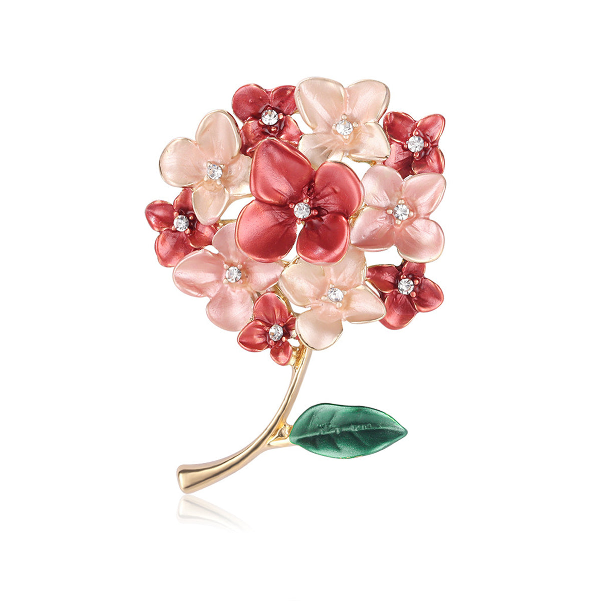 Cubic Zirconia and Enamel 18K Gold-Plated Flower Bouquet Brooch, gold brooch pin, elegant gift for her, front view