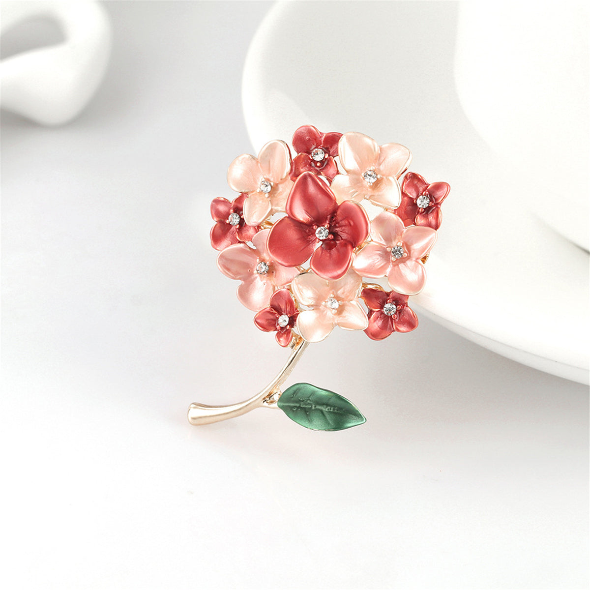 Cubic Zirconia and Enamel 18K Gold-Plated Flower Bouquet Brooch, gold brooch pin, elegant gift for her, side view