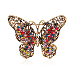 Red Multicolor Cubic Zirconia & 18K Gold-Plated Butterfly Brooch