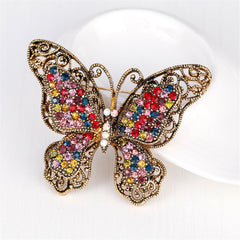 Red Multicolor Cubic Zirconia & 18K Gold-Plated Butterfly Brooch