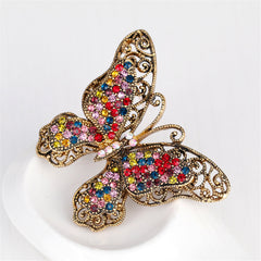 Red Multicolor Cubic Zirconia & 18K Gold-Plated Butterfly Brooch