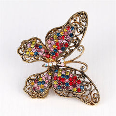 Red Multicolor Cubic Zirconia & 18K Gold-Plated Butterfly Brooch