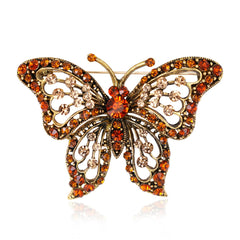Orange Cubic Zirconia & 18K Gold-Plated Butterfly Brooch