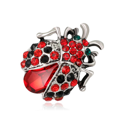 Red Crystal and Cubic Zirconia Ladybug Brooch, brooch pin, elegant gift for her, front view