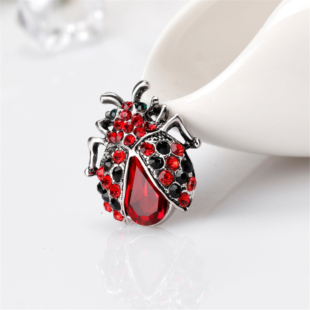Red Crystal & Cubic Zirconia Ladybug Brooch