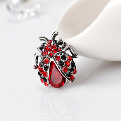 Red Crystal and Cubic Zirconia Ladybug Brooch, brooch pin, elegant gift for her, detail close-up