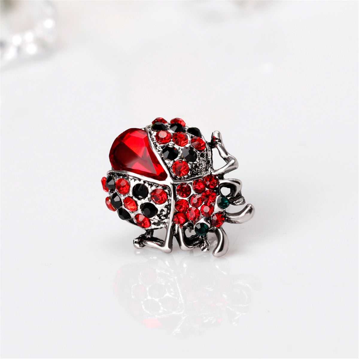 Red Crystal & Cubic Zirconia Ladybug Brooch