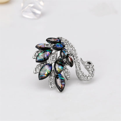 Abalone Shell and Cubic Zirconia Silver-Plated Swan Brooch, silver brooch pin, everyday style, lifestyle look