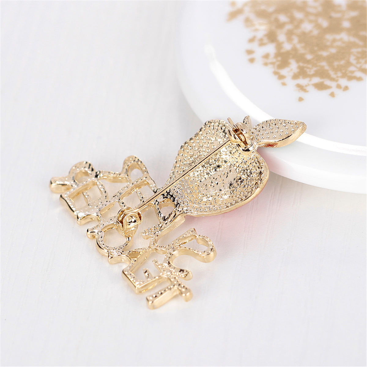 Cubic Zirconia and Enamel 18K Gold-Plated 'Super Teacher' Apple Brooch, gold brooch pin, everyday style, styled look
