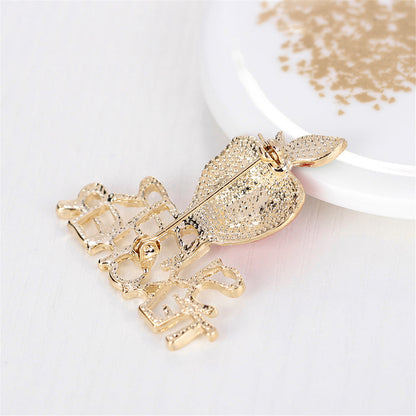 Cubic Zirconia and Enamel 18K Gold-Plated 'Super Teacher' Apple Brooch, gold brooch pin, everyday style, styled look