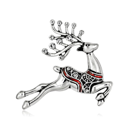 Cubic Zirconia and Silver-Plated Reindeer Brooch, silver brooch pin, everyday style, detail close-up