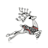 Cubic Zirconia & Silver-Plated Reindeer Brooch
