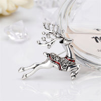 Cubic Zirconia & Silver-Plated Reindeer Brooch
