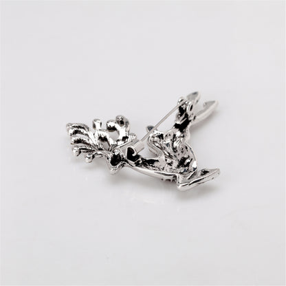 Cubic Zirconia and Silver-Plated Reindeer Brooch, silver brooch pin, everyday style, side view