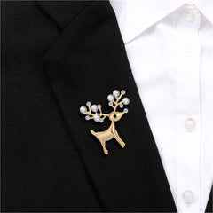 Cubic Zirconia & Pearl 18K Gold-Plated Reindeer Brooch