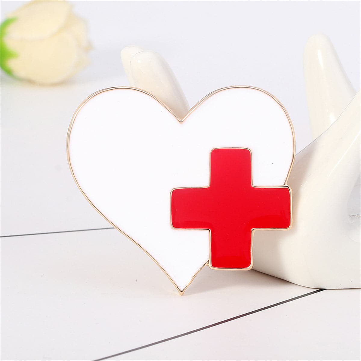 Enamel and 18K Gold-Plated Heart Brooch, gold brooch pin, everyday style, front view