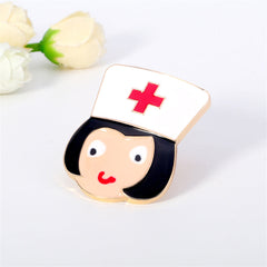 Black Enamel & 18K Gold-Plated Nurse Brooch